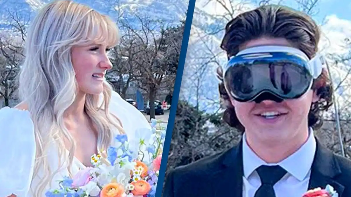 عینک «ویژن پرو» اپل بر چهره یک داماد در روز عروسی‌اش!