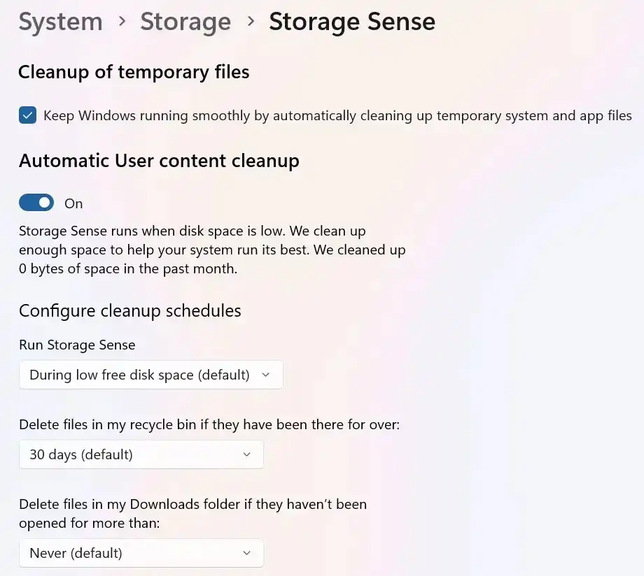 7)روشن کردن Storage Sense