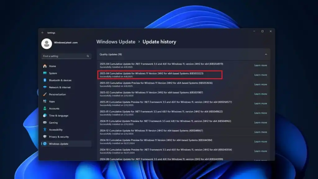 نصب ویندوز 11 KB5055523 با شکست مواجه شد، Windows Hello کار نمی‌کند (مشکلات به‌روزرسانی آوریل 2025)