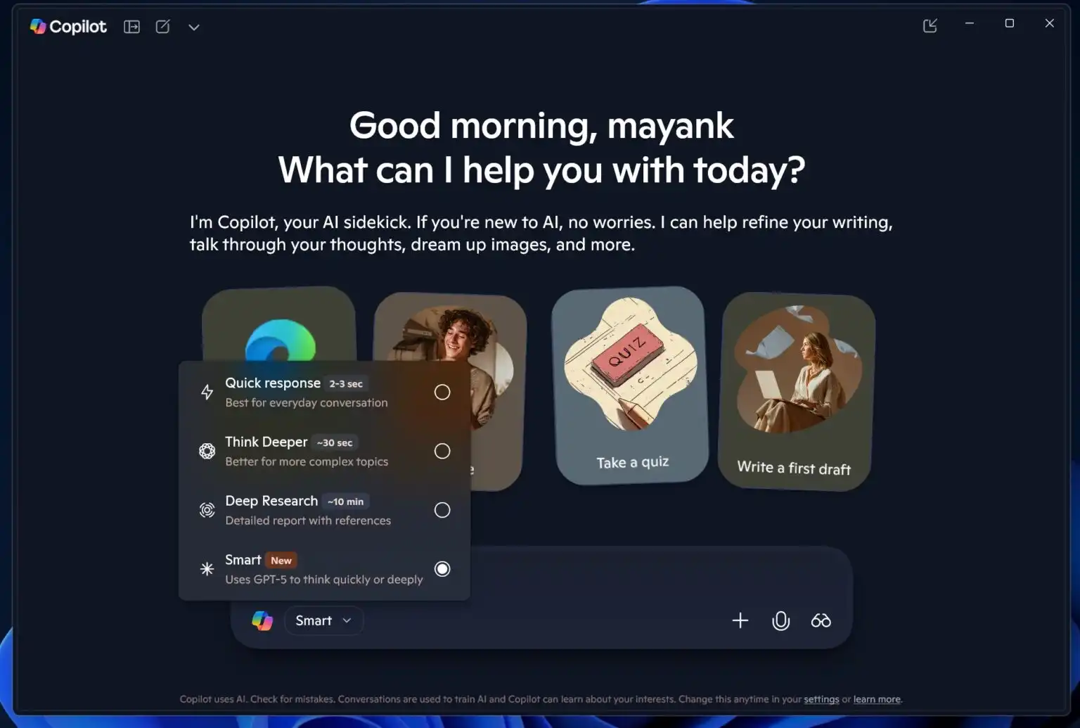 مایکروسافت کوپایلت ویندوز ۱۱ به دسترسی رایگان به GPT-5 Thinking مجهز میشود، اما محدودیتهای نرخ کمتری نسبت به نسخه رایگان ChatGPT دارد. 1 مایکروسافت کوپایلت ویندوز ۱۱ به دسترسی رایگان به GPT-5 Thinking مجهز میشود، اما محدودیتهای نرخ کمتری نسبت به نسخه رایگان ChatGPT دارد.