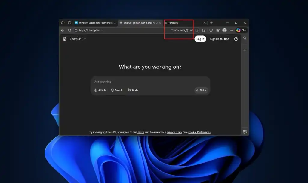 اعلان پنهانی مایکروسافت اِج (Microsoft Edge) از شما میخواهد که هنگام استفاده از ChatGPT یا پِرپلکسیتی (Perplexity)، کوپایلوت (Copilot) را امتحان کنید. اعلان پنهانی مایکروسافت اِج (Microsoft Edge) از شما میخواهد که هنگام استفاده از ChatGPT یا پِرپلکسیتی (Perplexity)، کوپایلوت (Copilot) را امتحان کنید.