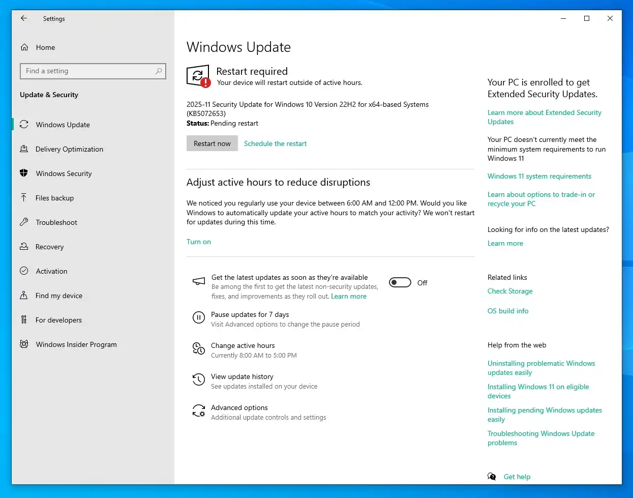 به‌روزرسانی اضطراری KB5072653 ویندوز 10، خرابی ESU و خطای 0x800f0922 مربوط به KB5068781 را برطرف می‌کند.