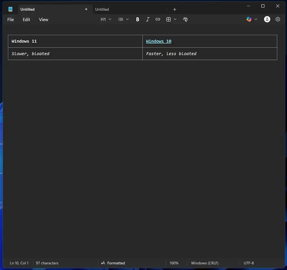 ویندوز 11 نوت‌پد اکنون به شما این امکان را می‌دهد که جدول‌هایی شبیه به مایکروسافت ورد ایجاد کنید، و این قابلیت رایگان است.