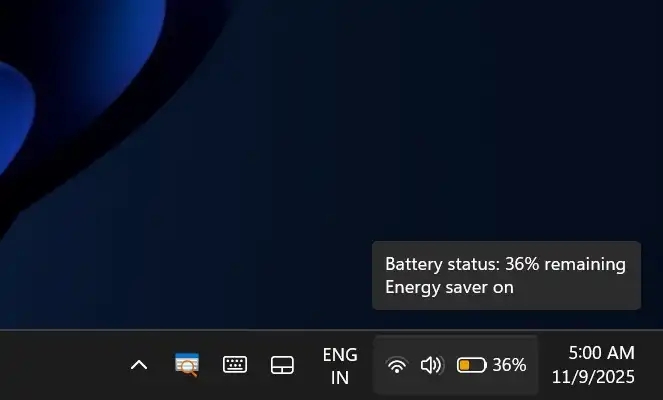 ویندوز 11 به یک باتری رنگی در نوار وظیفه به همراه درصد مجهز می‌شود، که اکنون در حال انتشار است.