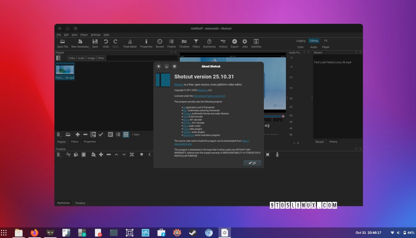 ویرایشگر ویدیوی Shotcut نسخه 25.10 با قابلیت ضبط صفحه  و جلوه متنی تایپ‌ماشینی منتشر شد.