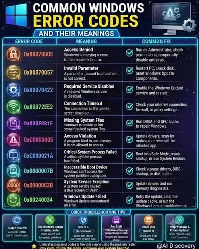 لیست کامل کدهای خطای Windows Update و معنی هرکدام